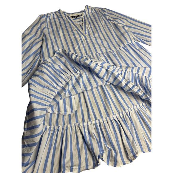J. Crew Tiered Popover Poplin Mini Dress Blue Striped Size Medium - Picture 13 of 14